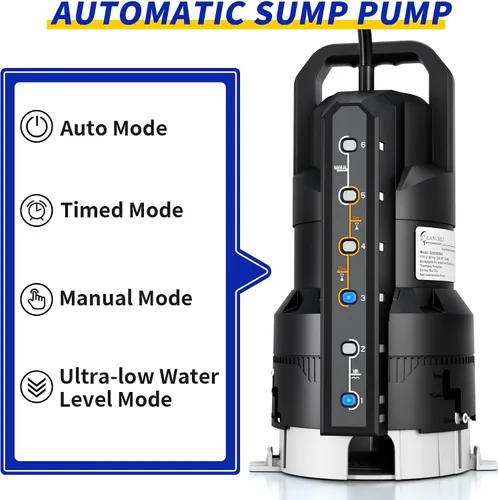 Vista 2 de LANCHEZ Bomba de sumidero con 6 modos, bomba de agua sumergible limpia/sucia, bomba de transferencia de eliminación de agua termoplástica automática