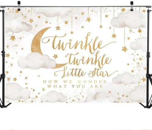 Vista 3 de Mocsicka Twinkle Twinkle Little Star - Telón de fondo beige para revelación de género para fiesta de niño o niña, decoración de nube y luna, baby