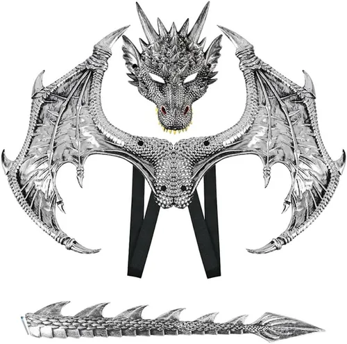 Vista 2 de Himine Alas de dragón Props Cosplay Wing con máscara de cola