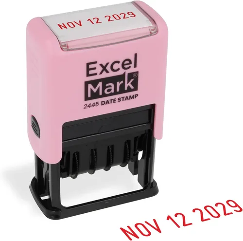 Vista 11 de ExcelMark 2445 sello de fecha: perfecto para envío, recepción, vencimiento y fechas de vencimiento (tinta azul, soporte violeta)