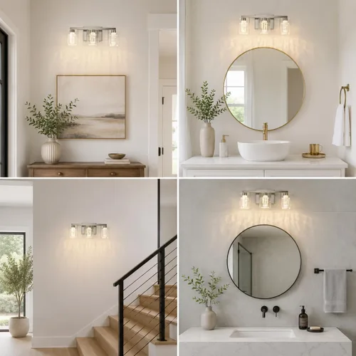 Vista 7 de Lámparas de tocador de baño sobre espejo, revestimiento de acabado dorado cepillado, luces de tocador, apliques de pared para baño Bathroom Light