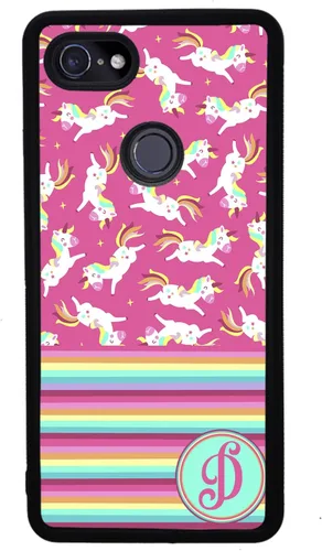 Vista 4 de Unicorn Rainbow - Funda de goma negra con inicial colorida compatible con Google Pixel 10, 10 Pro, 10 Pro XL, 9a, 9 Pro, Pixel 9, Pixel 9 Pro XL