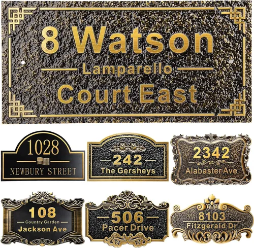 Vista 38 de Placa personalizada de dirección de casa de 12 pulgadas, números fundidos para exteriores, placa de señal de dirección personalizada con nombre