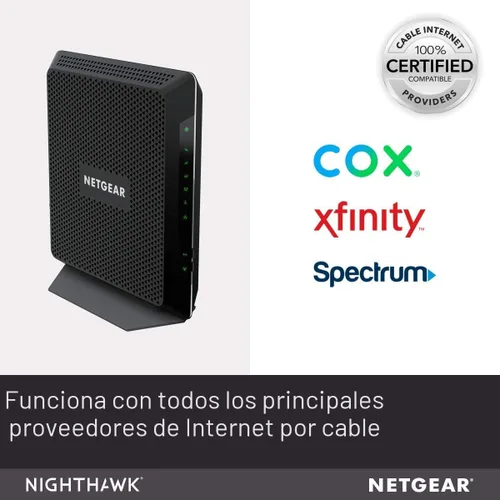Vista 3 de Netgear Nighthawk - Combo de módem de cable y enrutador WiFi C7000-Compatibilidad con proveedores de cable, incluyendo Xfinity de Comcast, Spectrum