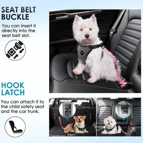 Vista 3 de Lukovee Correa de cinturón de seguridad para perros para automóviles, paquete de 2 cinturones de seguridad para mascotas con hebilla ajustable