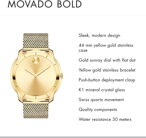 Vista 2 de Movado 3600373 - Bold Thin Reloj para hombre, talla única , Dorado