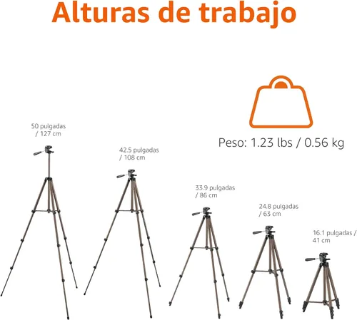 Vista 4 de Amazon Basics Soporte de trípode portátil ligero de 50 pulgadas con placa de liberación rápida, altura ajustable, aluminio, para fotografía