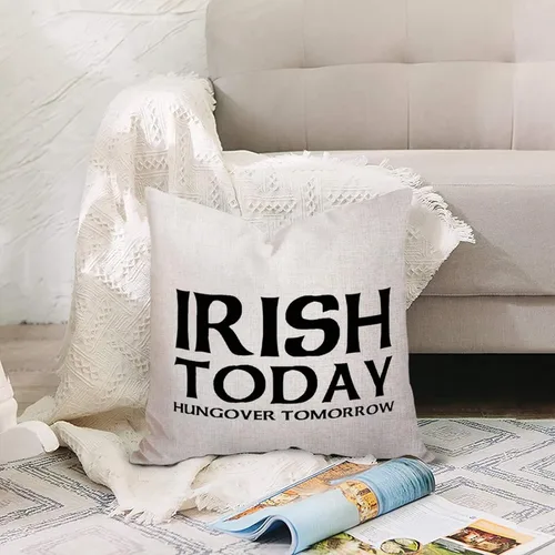 Vista 3 de Irish Today Hungover Tomorrow Quotes - Fundas de almohada decorativas de 16 x 16 pulgadas, funda de almohada de algodón y lino, divertida funda