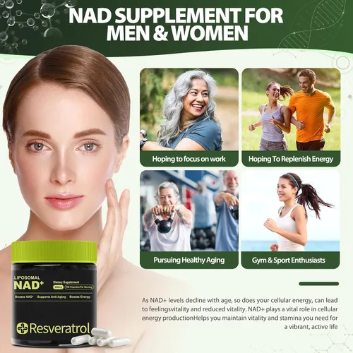 Vista 4 de Suplemento NAD+, resveratrol de ribósido de nicotinamida NAD, NAD liposomal, alternativa de suplemento NMNH para antienvejecimiento, claridad mental