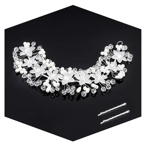 Vista 7 de CURASA Diadema de perlas rosas de cristal para niña, corona de princesa para cumpleaños, primera comunión