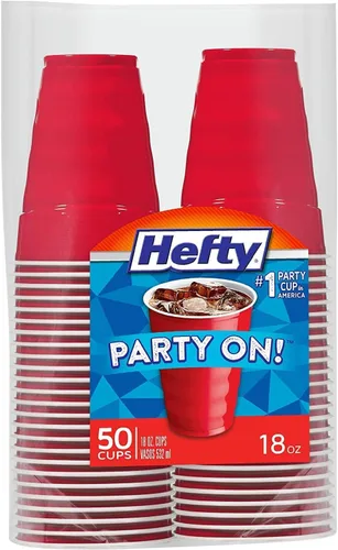 Vista 2 de Hefty Vasos fríos de plástico desechables de fácil agarre, vasos de bebidas duraderas para refrescos, jugos y bebidas frías, vasos de plástico rojo