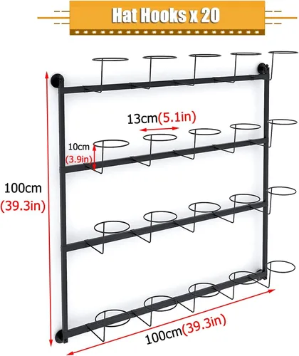 Vista 6 de LZMZMQ Estante de metal para sombreros de pared, torre de exhibición de 4 niveles para peluca/gorra, con ganchos móviles para sombreros, 39.3 Blanco