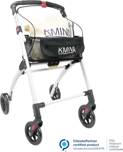 Vista 4 de KMINA Andador Estrecho para Espacios Pequeños, Andador Plegable con Bandeja y Cesta, 4 Ruedas y Frenos, Andador de Interior Ligero para Personas