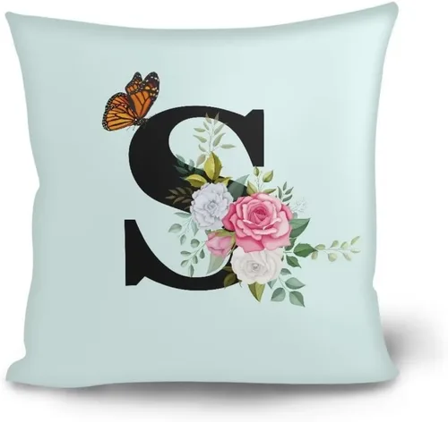 Vista 9 de Fundas de almohada decorativas del alfabeto, fundas de almohada con estampado floral de la letra B, fundas de almohada cuadradas suaves, fundas