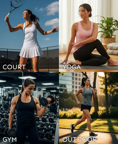 Vista 5 de Sexy Basics Paquete de 5 camisetas sin mangas PowerFlex con espalda nadadora para mujer / Camisetas sin mangas elásticas de algodón y elastano