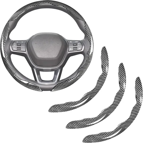 Vista 10 de Fundas de volante de fibra de carbono de 3 piezas con clip para volante (negro)