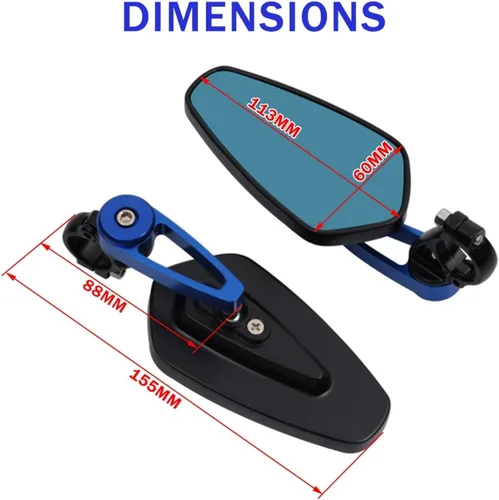 Vista 3 de Espejo retrovisor azul para motocicleta, retrovisor, 7/8 pulgadas, 0.866 in, para Kawasaki H2 H2R Z1000SX Ninja 1000 Z1000 Z1000 Z1000R