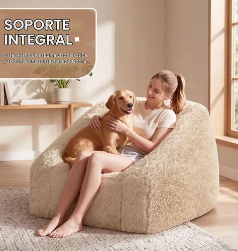Vista 3 de Hobestluk Puf - Silla de felpa con acento para reposabrazos para sala de estar, color beige