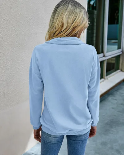 Vista 6 de PRETTYGARDEN Sudadera de mujer casual de manga larga con cremallera de solapa, sudadera con cordón holgada de estilo túnica
