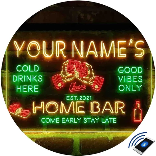Vista 3 de Letrero de luz de neón LED tricolor de cristal de whisky personalizado para bar en casa, nombre personalizado, fecha, texto, cita, fuente verde