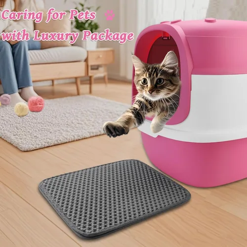 Vista 7 de Caja de arena para gatos con tapete de arena, caja de arena grande de 20 x 15 x 15 pulgadas para gatos grandes, cajas de arena extraíbles cerradas