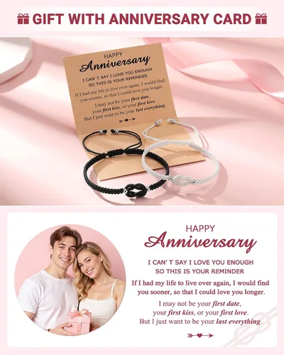 Vista 5 de UNGENT THEM - Pulseras Pinky Promise para parejas con nudo; juego de pulseras para aniversario, Navidad, San Valentín; regalos "I Love You