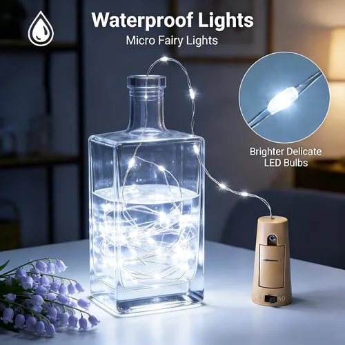 Vista 5 de VOOKRY Luces para botellas de vino con 20 luces LED de corcho, funciona con pilas, mini luces de alambre de cobre para botellas de bricolaje