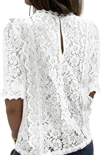 Vista 3 de SHEWIN Blusas estilo bohemio con encaje y cuello en V para mujer