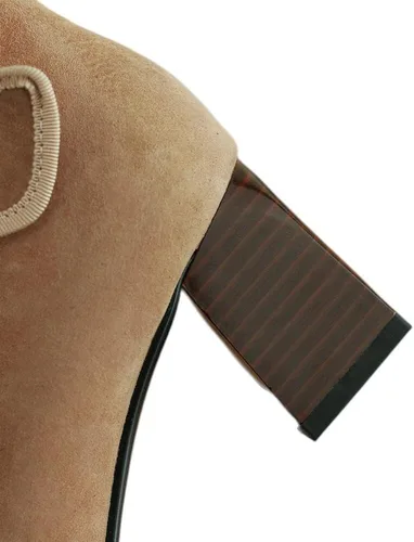 Vista 3 de TinaCus Botas de piel de gamuza hechas a mano para mujer, con cierre lateral, puntera puntiaguda, tacón grueso medio