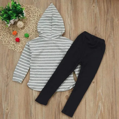 Vista 4 de Ritatte Toddler Girl Fall Outfits Striped Hoodie Pants 2PCS Sweatsuit Set Kids Baby Winter Clothes Jogging Suits for 2-6Y