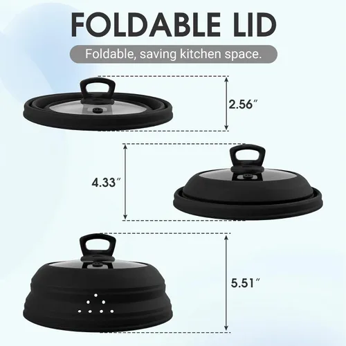 Vista 2 de Cubierta de vidrio para salpicaduras de microondas de 10.5 pulgadas, cubierta de microondas para alimentos con asa, cubierta plegable de silicona