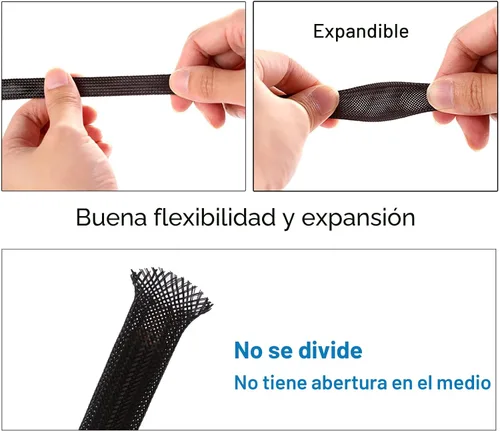 Vista 5 de Alex Tech - Funda trenzada expandible de 1/2 pulgada para cables, material de tereftalato de polietileno (PET), 25 pies, color negro