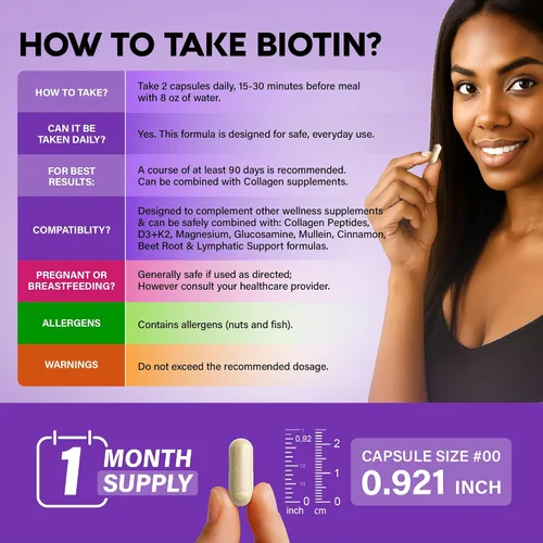 Vista 8 de Biotina Colágeno Ácido hialurónico Queratina - Vitaminas para apoyar el crecimiento del cabello y la fuerza - Suplemento para la piel