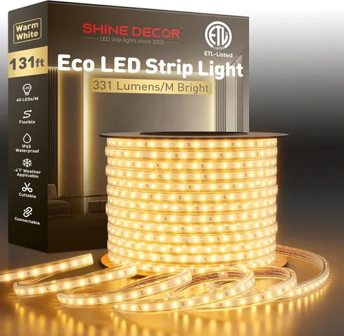 Vista 15 de Shine Decor Tira de luz LED fácil de conectar, 2800 K blanco cálido, resistente al frío, resistente a la intemperie para interiores y exteriores