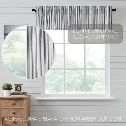 Vista 3 de VHC Brands, Sawyer Mill Ticking Stripe Cenefa, color negro, 16x90 pulgadas