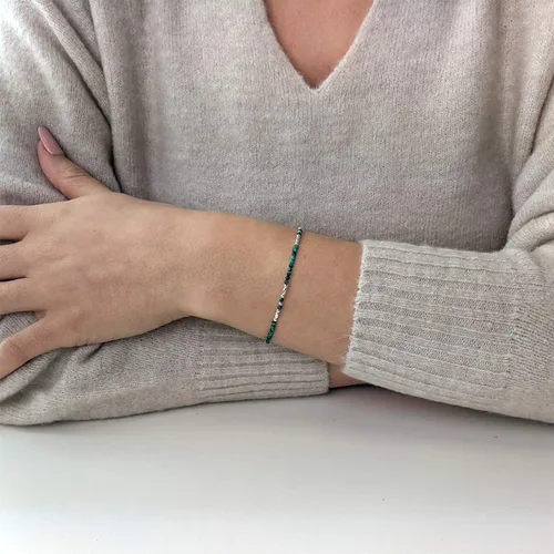 Vista 3 de 81stgeneration Pulsera de plata de ley 925 con piedras preciosas verdes para mujer, extensor de 15,5 + 1.0 in, pulsera de cuentas de malaquita