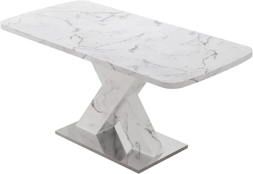 Vista 9 de Mesa de comedor extensible blanca moderna de 63 pulgadas Parte superior blanca+pierna blanca extensible