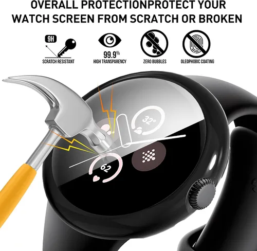 Vista 3 de Suoman Paquete de 3 fundas protectoras de pantalla para Google Pixel Watch 3/2/1 de 1.614 in, [antiarañazos], cubierta protectora completa de TPU