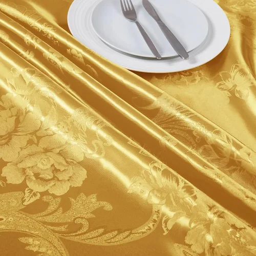 Vista 3 de KKJIAF Tela de Jacquard de Satén Dorado 1 Yarda, 49" de ancho, Estampado de Peonía, Tela de Brocado Brillante y Sedoso para Vestido, Camisas