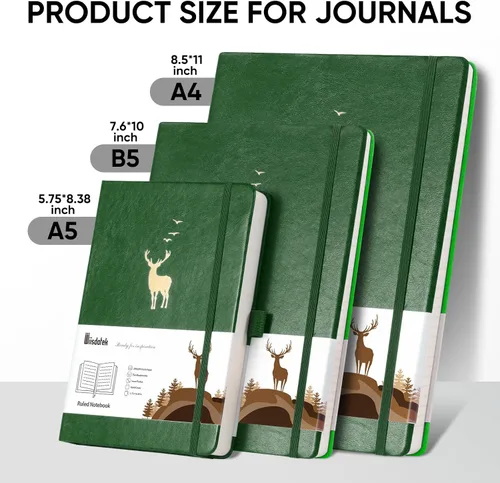 Vista 3 de Cuaderno rayado A5 - 312 páginas numeradas, diarios de cuero para escribir, contenido de 3 páginas de índice, papel grueso de 100 g/m², tapa dura
