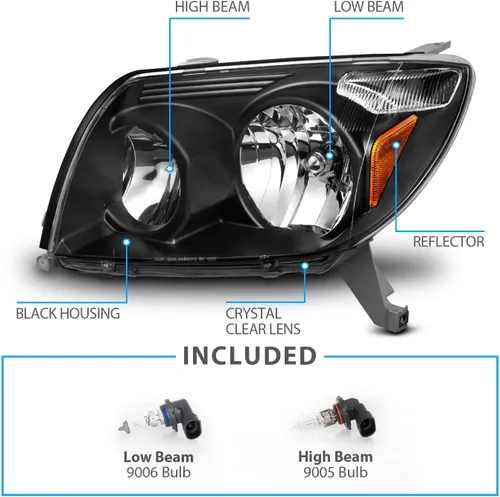 Vista 4 de AmeriLite Par de faros delanteros de repuesto negros para Toyota 4 Runner Sport SUV 03-05 - lado del pasajero y del conductor