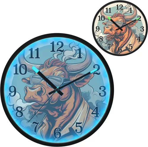 Vista 2 de Battery Operated Silent Non-Ticking Clock Luminous Voice-Activated Decor Clock Beige Retro Cow 12 Inch Decorative for Kitchen Living Room Home Office