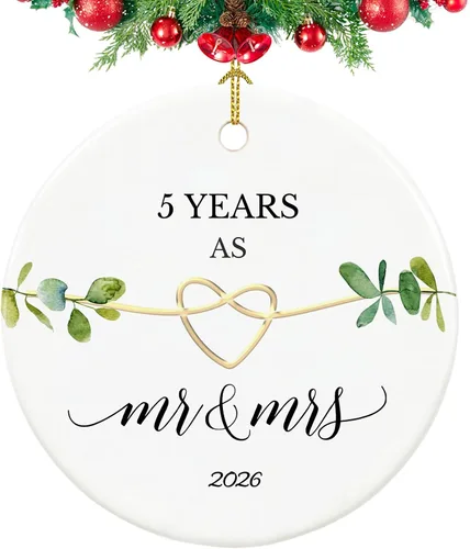 Vista 22 de Adorno de primer aniversario, regalos para el primer aniversario, regalos de boda de primer año para pareja, ella, él, adorno de cerámica de 2.9