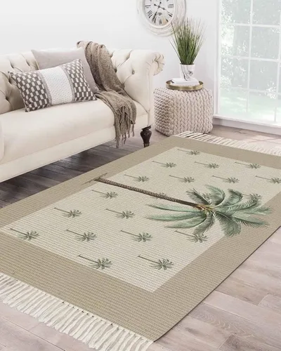 Vista 17 de Beige Gray Brown Entryway Rug 2X3 Ft Bathroom Mat, Washable Woven Abstract Ombre Art Throw Carpet with Tassel, Non-Shedding Vintage Minimalist