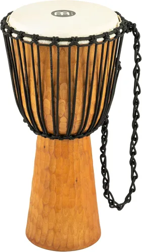 Vista 12 de Instrumento de círculo de tambor de mano Djembe, Serie Headliner de caoba tallada — NO HECHO EN CHINA — Cuerdas de tejido africano Mali