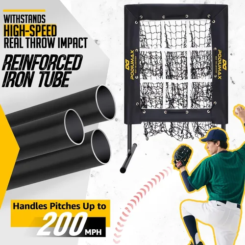 Vista 5 de PodiuMax Baseball Pitching Net, 9 Hole Pitching Net with Strike Zone, 5 Adjustable Heights Baseball Throwing Net for All Ages, Heavey Duty Solo
