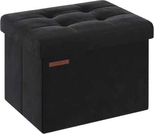 Vista 11 de SONGMICS Otomana pequeña plegable de almacenamiento, taburete reposapiés, 12.2 x 16.1 x 12.2 pulgadas, otomana con almacenamiento, carga de hasta