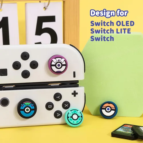 Vista 3 de DLseego PK Balls - 4 tapas de agarre para el pulgar regular NS SwitchSwitch LiteSwitch OLED, Pika Joy Con controlador de joystick cubierta