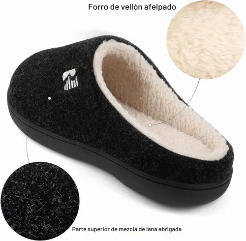 Vista 3 de RockDove - Pantuflas para hombre con forro de sherpa y espuma de memoria Negro