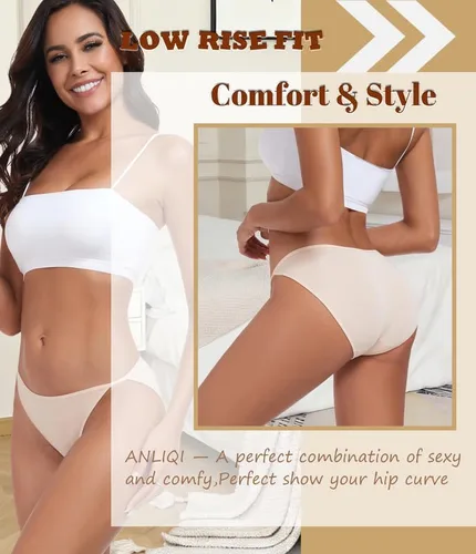 Vista 3 de ANLIQI Ropa interior de bikini de corte alto para mujer, suave, modal, de tiro bajo, no se ve, tallas grandes, paquete múltiple
